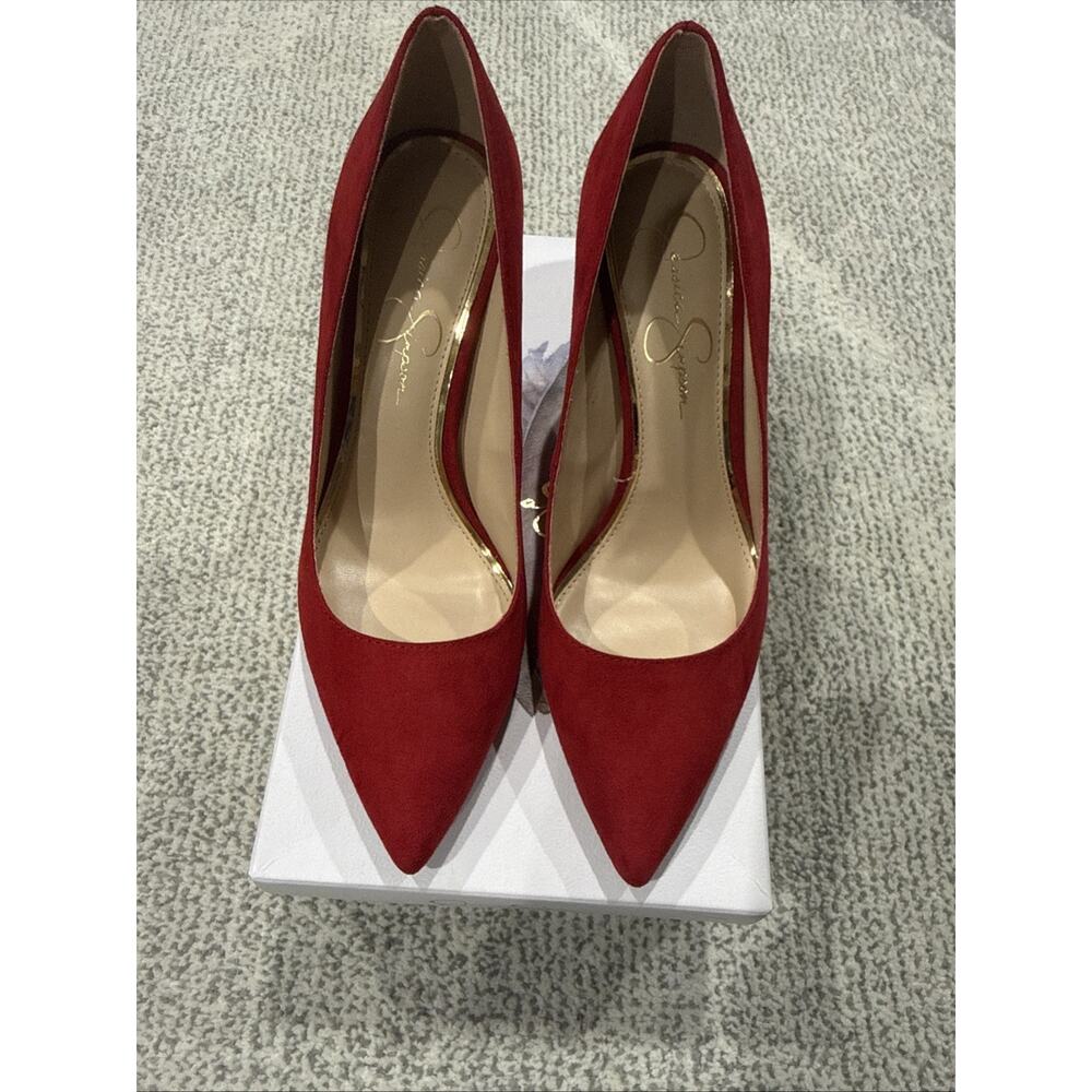 Excellent Condition Jessica Simpson Red Micro Suede Pumps Heels Shoes Size 7.5